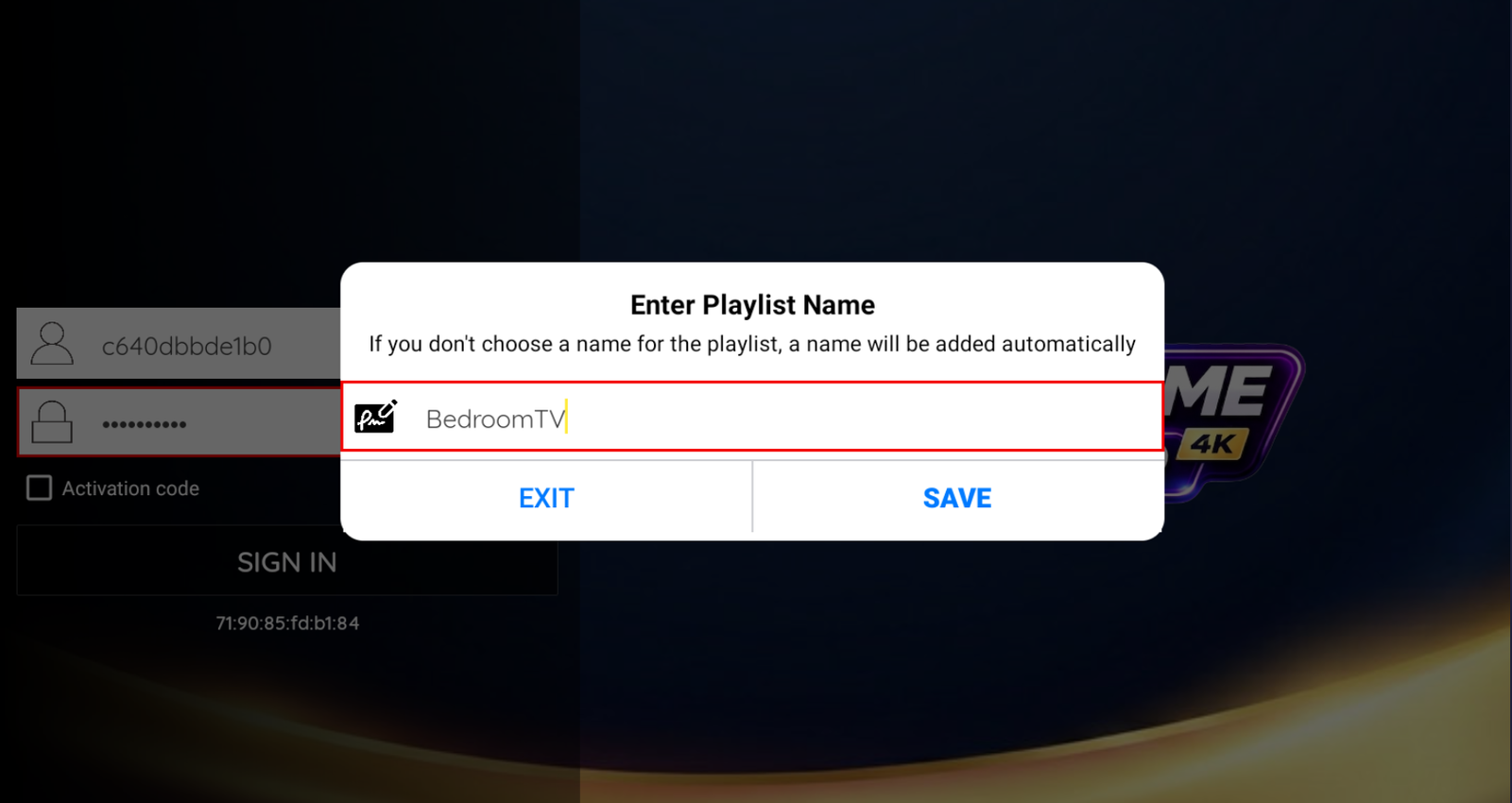 GetXtremeHD add playlist, enter playlist name