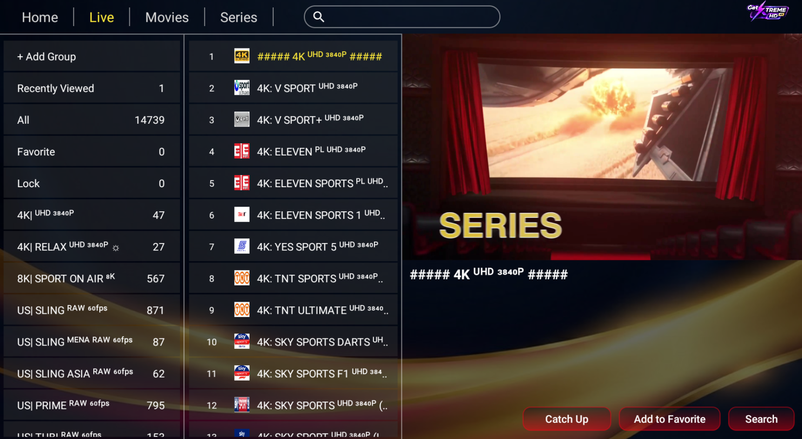 GetXtremeHD live TV channel list with 4K channels